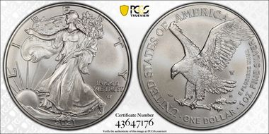 2021-W $1 Burnished Silver Eagle-Type 2 SP70