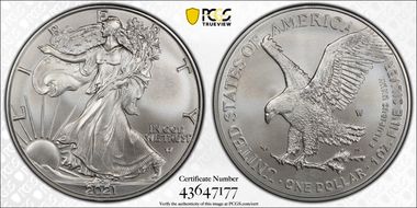 2021-W $1 Burnished Silver Eagle-Type 2 SP69