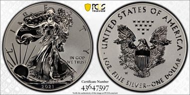 2021-W $1 Silver Eagle Rev PR - Type 1 Designer Edition PR70