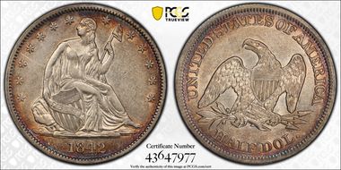 1842 50C Medium Date AU53