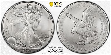 2021-W $1 Burnished Silver Eagle-Type 2 First Strike SP70