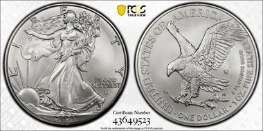 2021-W $1 Burnished Silver Eagle-Type 2 First Strike SP70