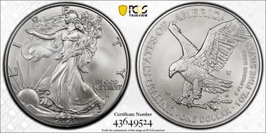 2021-W $1 Burnished Silver Eagle-Type 2 First Strike SP70