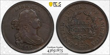 1805 1/2C No Stems AU53BN