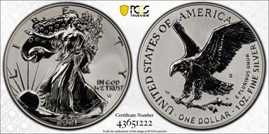 2021-S $1 Silver Eagle Rev PR - Type 2 Designer Edition PR70
