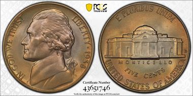 1938-D 5C Jefferson MS67+ FS