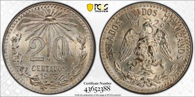 1943-M 20C KM-438 Ag MS65