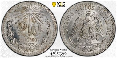 1933-M 20C KM-438 Ag MS66