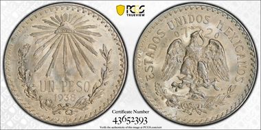 1938-M Peso KM-455  Ag MS66