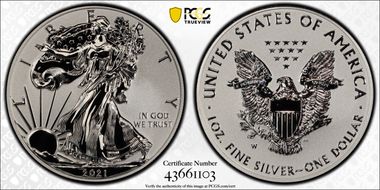 2021-W $1 Silver Eagle Rev PR - Type 1 Designer Edition - First Strike PR69