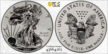 2021-W $1 Silver Eagle Rev PR - Type 1 Designer Edition - First Strike PR69