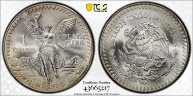 1991-Mo Onza Libertad Ag T1 - PLATA PURA MS68
