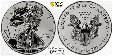 2021-W $1 Silver Eagle Rev PR - Type 1 Designer Edition - First Strike PR70