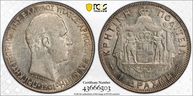 1901 Drachma KM-7  Ag AU50