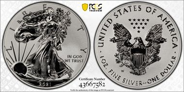 2021-W $1 Silver Eagle Rev PR - Type 1 Designer Edition - First Strike PR69