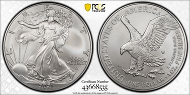 2021-W $1 Burnished Silver Eagle-Type 2 First Strike SP70