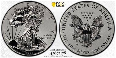 2021-W $1 Silver Eagle Rev PR - Type 1 Designer Edition - First Strike PR70
