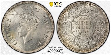 1938(B) Rupee SW-9.11 Prid-234 Dot MS64