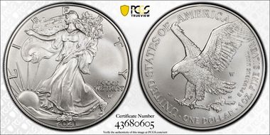 2021-W $1 Burnished Silver Eagle-Type 2 First Strike SP70