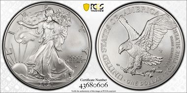 2021-W $1 Burnished Silver Eagle-Type 2 First Strike SP70