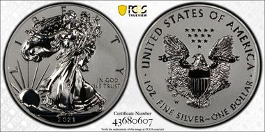 2021-W $1 Silver Eagle Rev PR - Type 1 Designer Edition - First Strike PR69