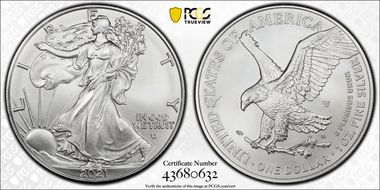 2021-W $1 Burnished Silver Eagle-Type 2 SP70