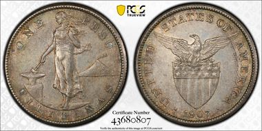 1907-S Peso KM-172 Ag AU55