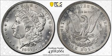 1891-CC $1 VAM 3, Spitting Eagle MS62