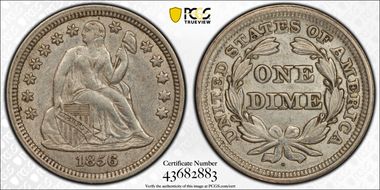 1856 10C Small Date AU55