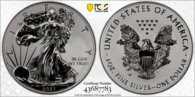 2021-W $1 Silver Eagle Rev PR - Type 1 Designer Edition - First Strike PR70