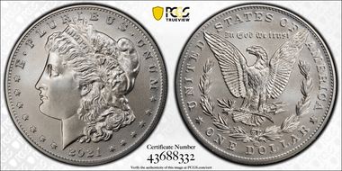 2021-CC Privy $1 Morgan Dollar 100th Anniversary First Day of Issue MS70