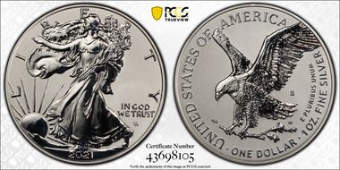 2021-S $1 Silver Eagle Rev PR - Type 2 Designer Edition - First Strike PR70