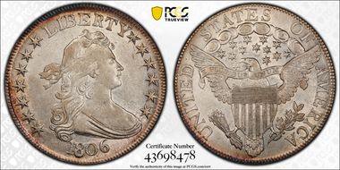 1806 50C Pointed 6, Stem AU53