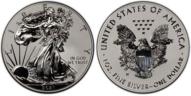 2021-W $1 Silver Eagle Rev PR - Type 1 Designer Edition - First Strike PR70