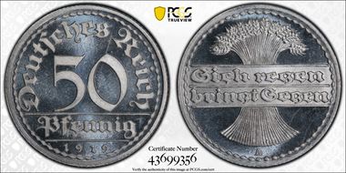 1919-A 50 Pfg J-301 PR66DCAM