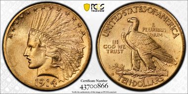 1914-D $10 AU58