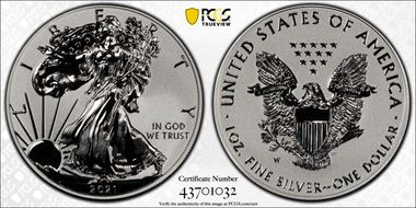 2021-W $1 Silver Eagle Rev PR - Type 1 Designer Edition - First Strike PR70