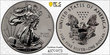 2021-W $1 Silver Eagle Rev PR - Type 1 Designer Edition - First Strike PR70