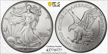 2021-W $1 Burnished Silver Eagle-Type 2 First Strike SP70