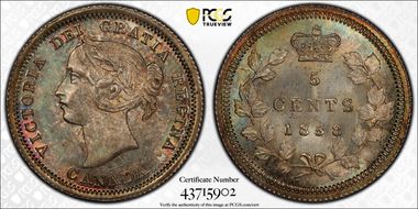 1858 5C Small Date MS67