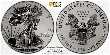 2021-W $1 Silver Eagle Rev PR - Type 1 Designer Edition - First Strike PR69