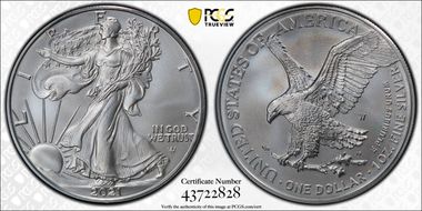 2021-W $1 Burnished Silver Eagle-Type 2 First Strike SP69