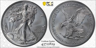 2021-W $1 Burnished Silver Eagle-Type 2 First Strike SP70