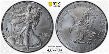 2021-W $1 Burnished Silver Eagle-Type 2 First Strike SP70