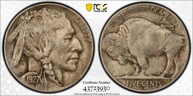 1927-D 5C 2 Feathers FS-401 VF30