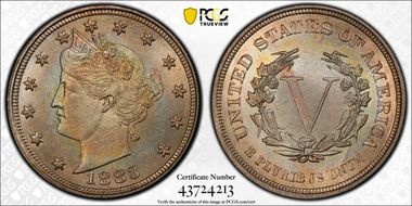 1883 5C No CENTS MS65