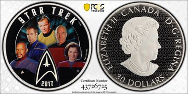 2017 $30 Star Trek - Five Captains Colorized PR69DCAM