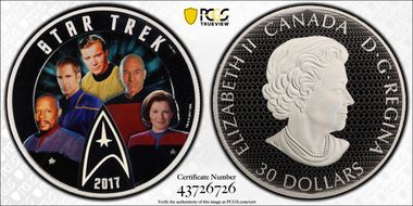 2017 $30 Star Trek - Five Captains Colorized PR69DCAM
