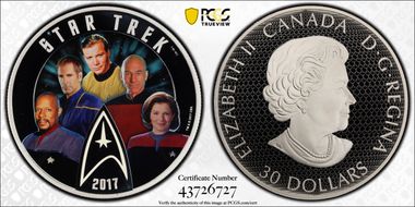 2017 $30 Star Trek - Five Captains Colorized PR69DCAM