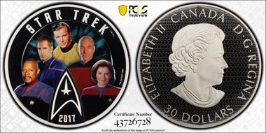 2017 $30 Star Trek - Five Captains Colorized PR69DCAM